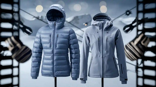 White insulated ski jacket worn by a snowboarder, with a snowboard in hand.