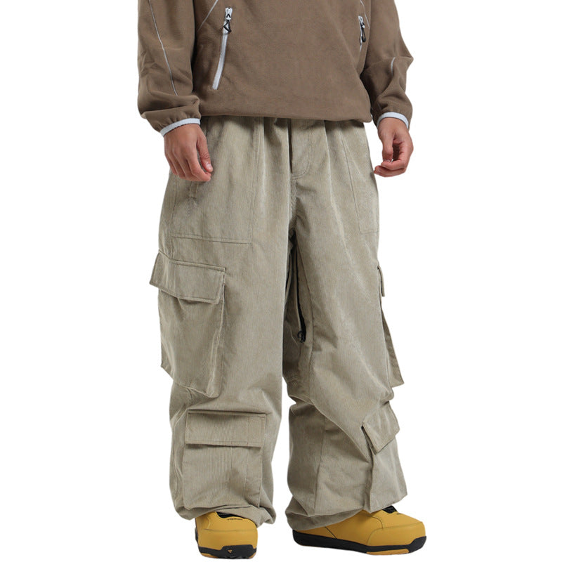 Pantalones de nieve holgados de pana con múltiples bolsillos Gsou Snow para hombre