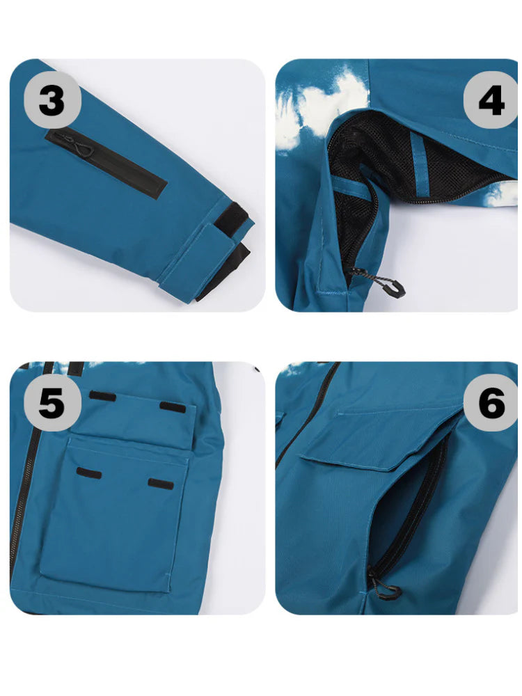 Gsou Snow - Chaqueta de nieve de invierno con estampado azul y blanco - Mujer