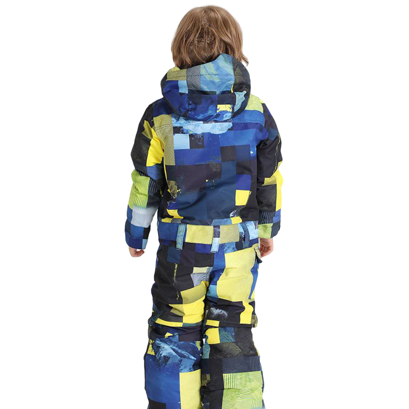Gsou Snow - Traje de baño de una pieza azul para niños con bloques de color y empalme no reglamentario