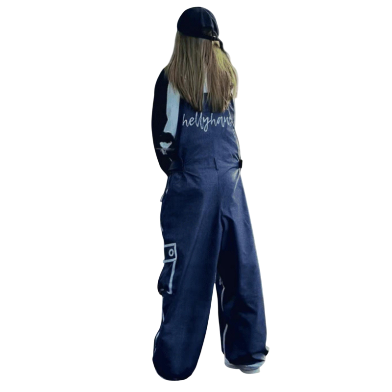 Hellystudio - Pantalones vaqueros con tirantes de grafiti para mujer