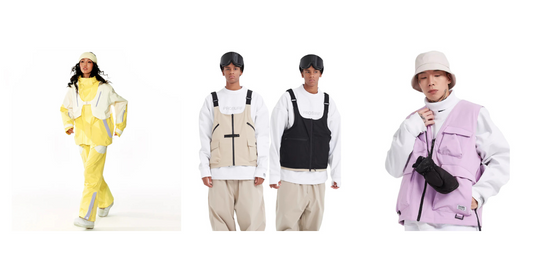 Variety of ski vests in multiple colors for different winter sports