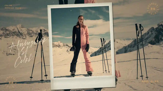 Woman in a pink and black ski jumpsuit on snowy slopes.