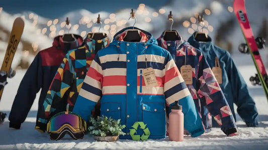 Vibrant retro ski jackets on display with winter accessories.