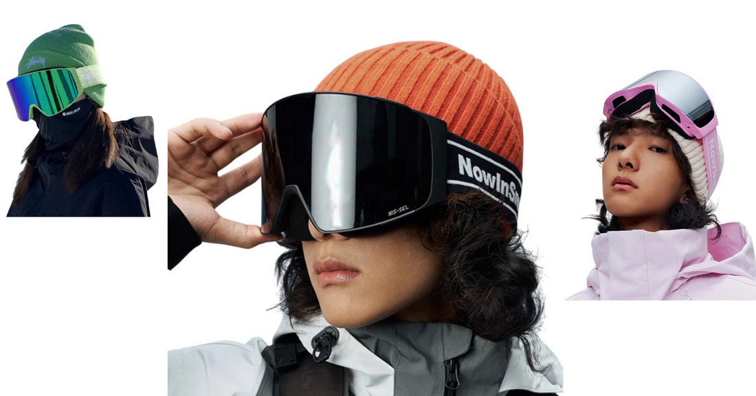 magnetic ski goggles with winter outfit.
