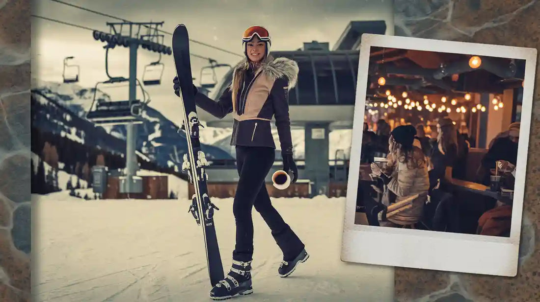 Stylish ski outfit with a fur-lined jacket and matching pants.