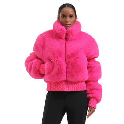 Gsou Snow- Elegant Women's Faux Fur Slim Fit Ski Jacket