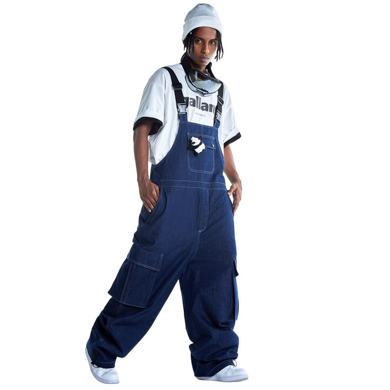 Pantalones vaqueros con tirantes estilo holgado RenChill Panda para hombre 