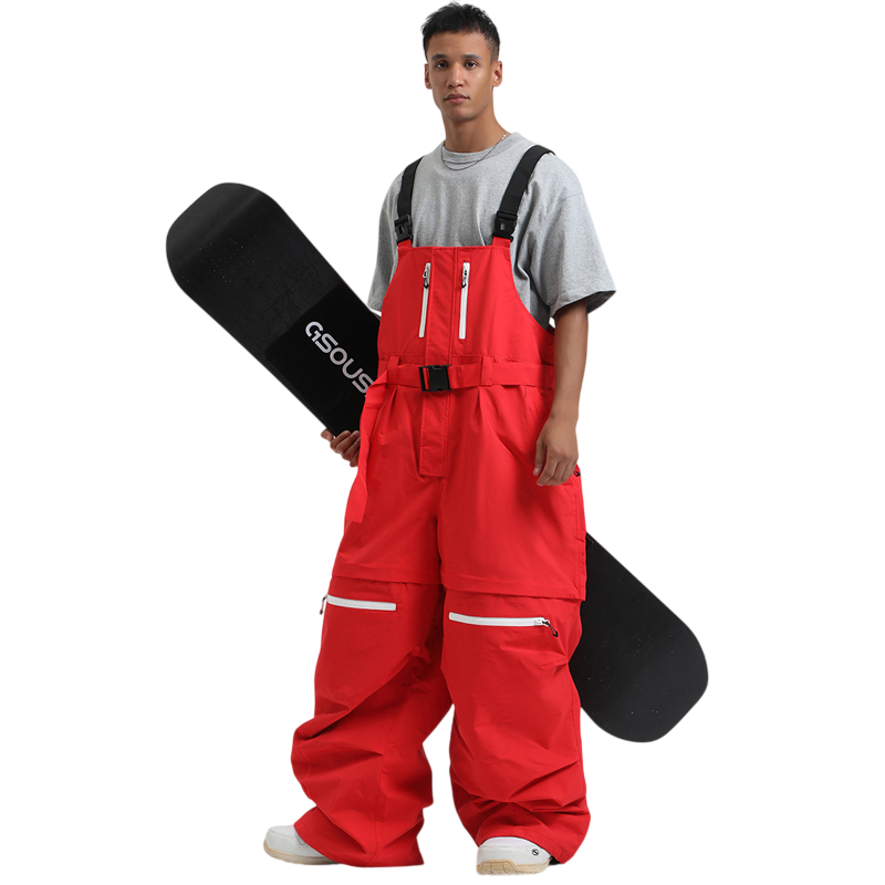 Gsou Snow-Zip-Off Legs Multi-pocket Baggy Snow Bibs--Men's