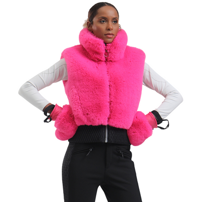 Gsou Snow- Women's Faux Fur Shirred Vest