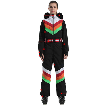 Gsou Snow - Snow Women's Rainbow Color Block Retro Style One Piece Ski Suit