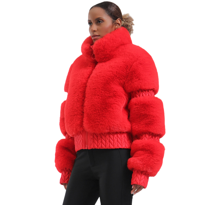 Gsou Snow- Elegant Women's Faux Fur Slim Fit Ski Jacket