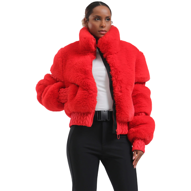 Gsou Snow- Elegant Women's Faux Fur Slim Fit Ski Jacket