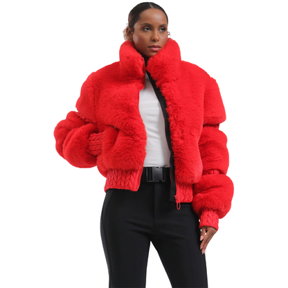 Gsou Snow- Elegant Women's Faux Fur Slim Fit Ski Jacket