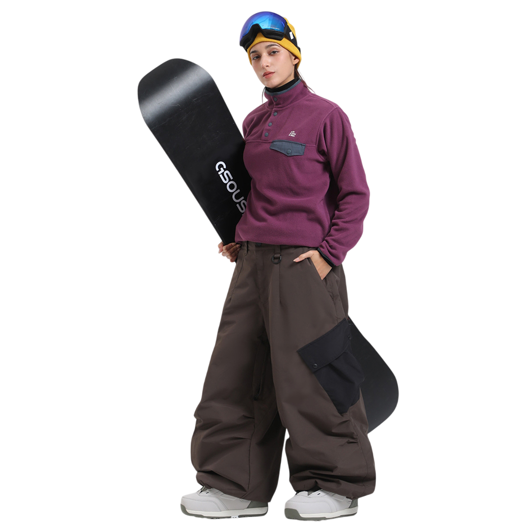 Gsou Snow- Color-Blocked Cargo Pocket Baggy Snow Pants--Women's