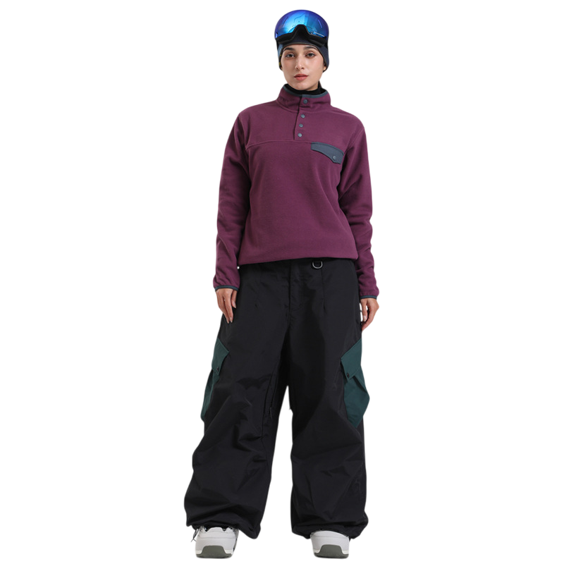 Gsou Snow- Color-Blocked Cargo Pocket Baggy Snow Pants--Women's