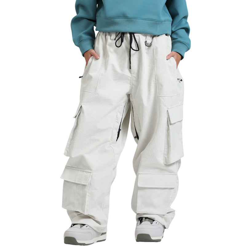 Gsou Snow- Baggy Multi-Pocket Corduroy Snow Pants --Women's