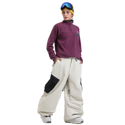 Gsou Snow- Color-Blocked Cargo Pocket Baggy Snow Pants--Women's