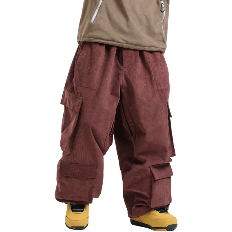 Gsou Snow- Baggy Multi-Pocket Corduroy Snow Pants --Women's