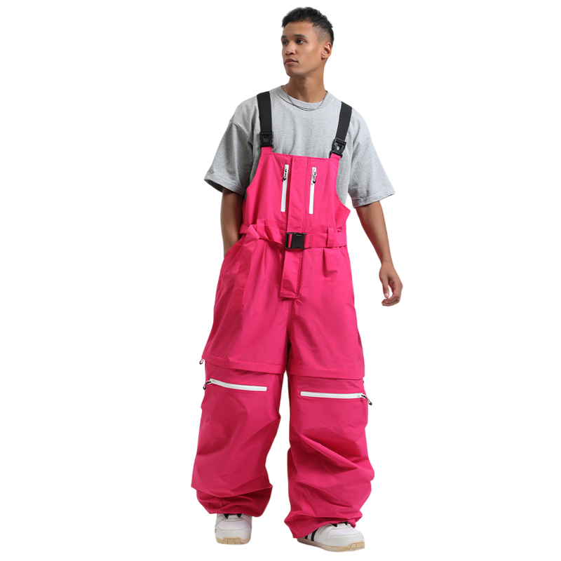 Gsou Snow-Zip-Off Legs Multi-pocket Baggy Snow Bibs--Men's