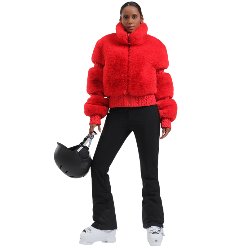 Gsou Snow- Elegant Women's Faux Fur Slim Fit Ski Jacket