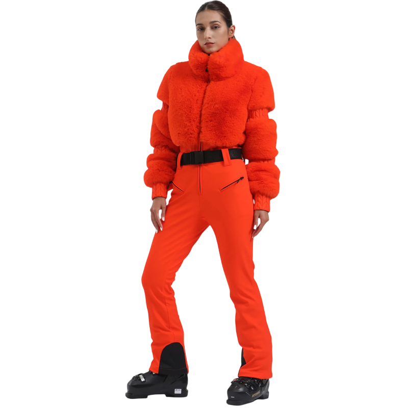 Gsou Snow- Women's  Faux-Fur One-Piece Ski Suit