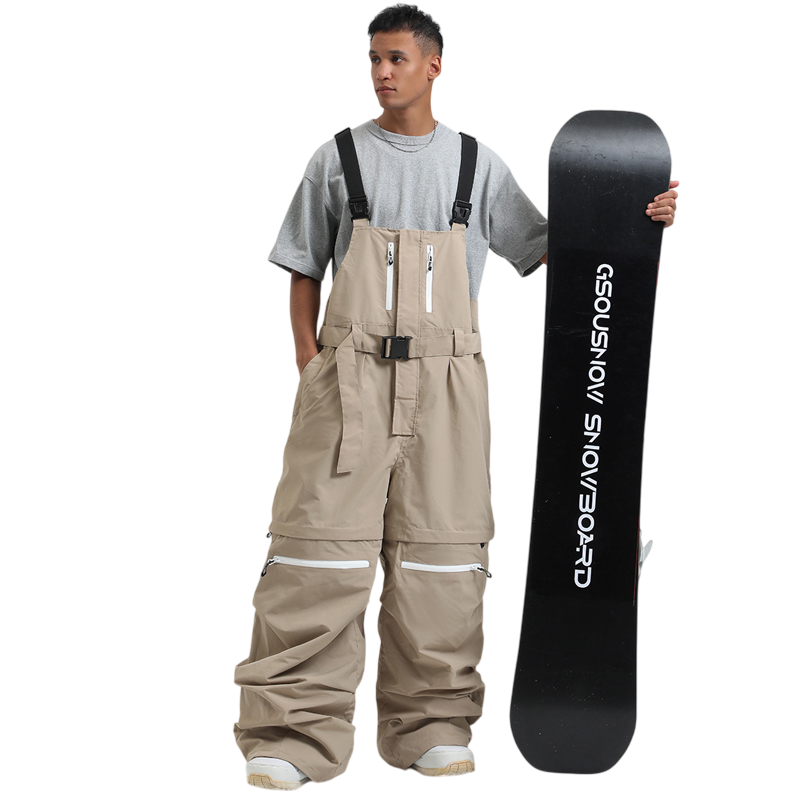 Gsou Snow-Zip-Off Legs Multi-pocket Baggy Snow Bibs--Men's