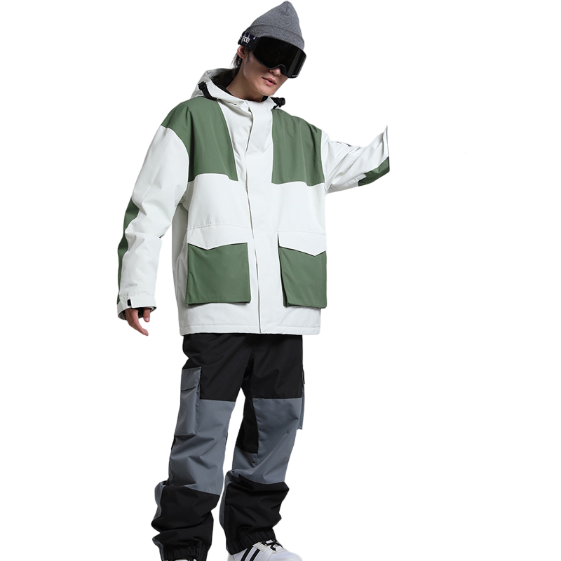 Gsou Snow - Green/Black Snow Colorblock Cargo Snow Jacket - Men's