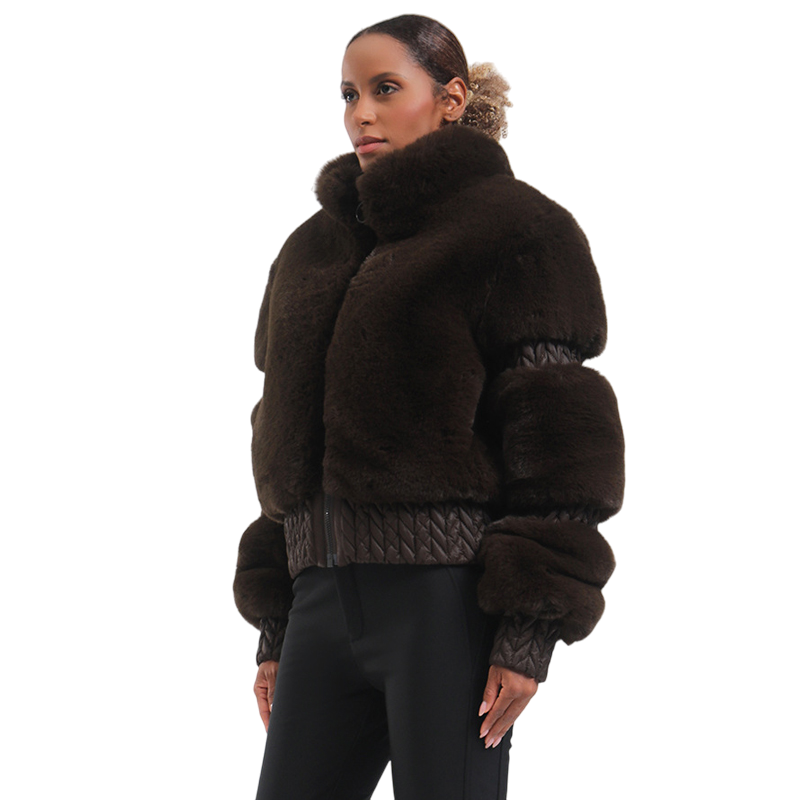 Gsou Snow- Elegant Women's Faux Fur Slim Fit Ski Jacket