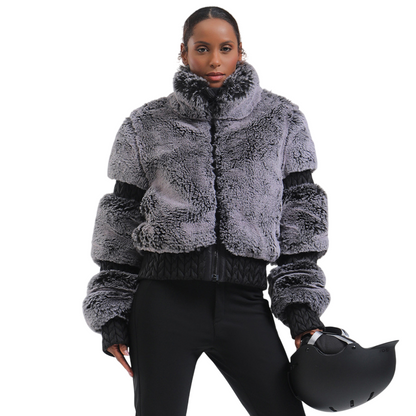 Gsou Snow- Elegant Women's Faux Fur Slim Fit Ski Jacket