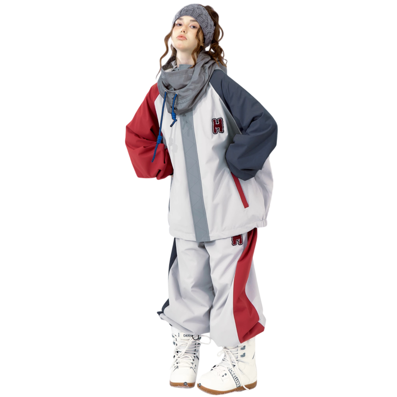 Hellystudio -Grey & Red Panelled Snow Jacket --Women's