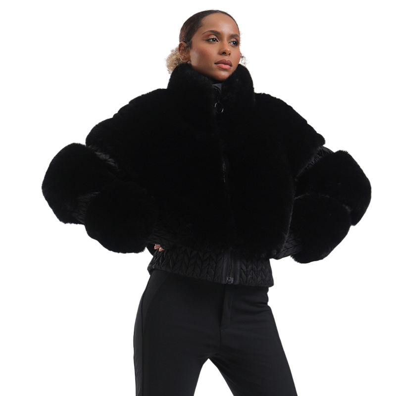 Gsou Snow- Elegant Women's Faux Fur Slim Fit Ski Jacket