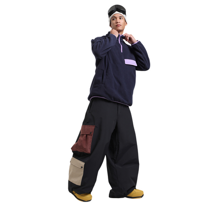 Gsou Snow-   Multi-Pocket Color-Block Baggy Snow Pants --Men's