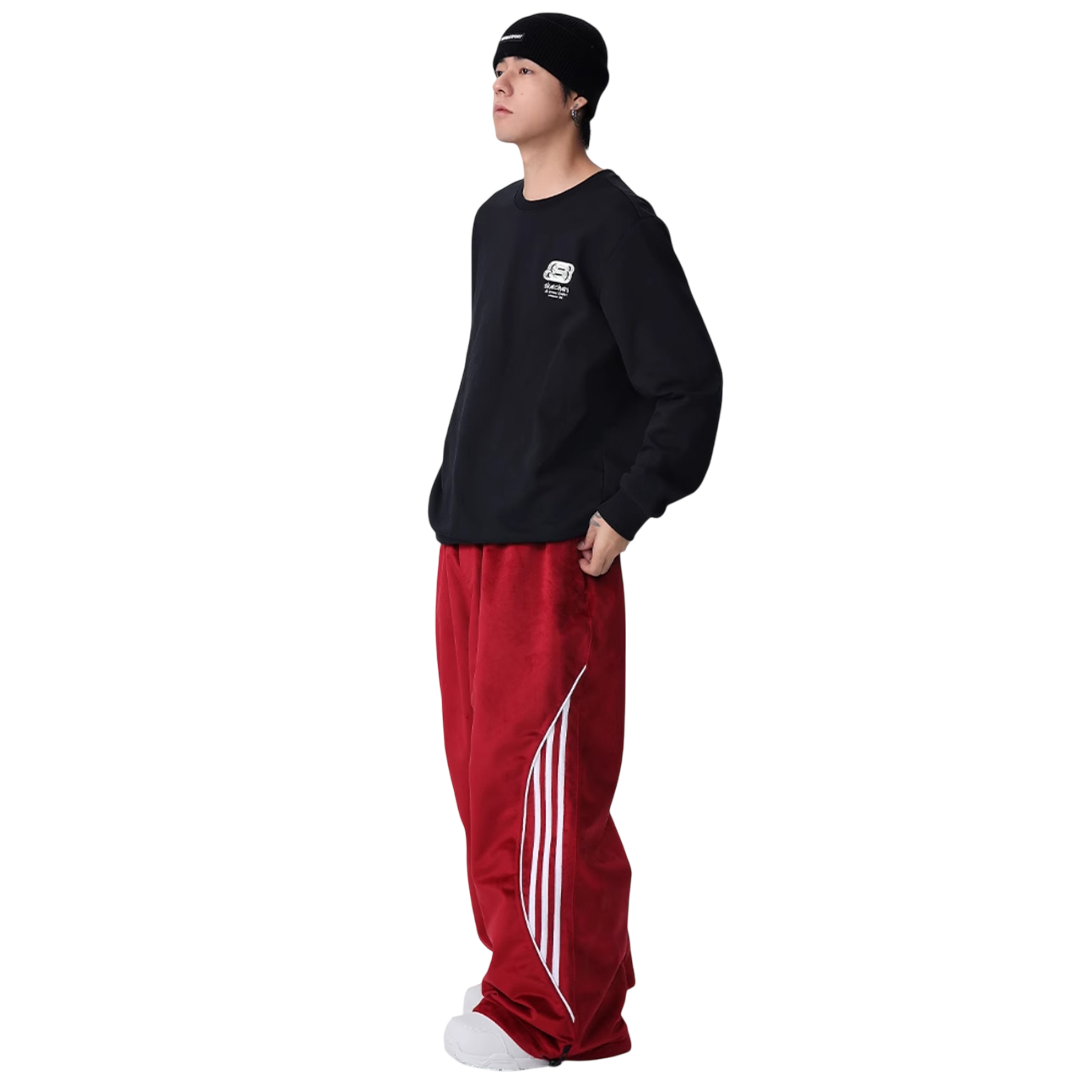 Searipe -Striped velvet baggy Snow pants --Men's