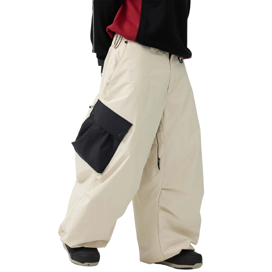 Gsou Snow- Color-Blocked Cargo Pocket Baggy Snow Pants--Women's