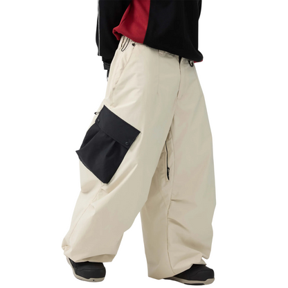 Gsou Snow- Color-Blocked Cargo Pocket Baggy Snow Pants--Women's