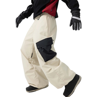 Gsou Snow- Color-Blocked Cargo Pocket Baggy Snow Pants--Women's