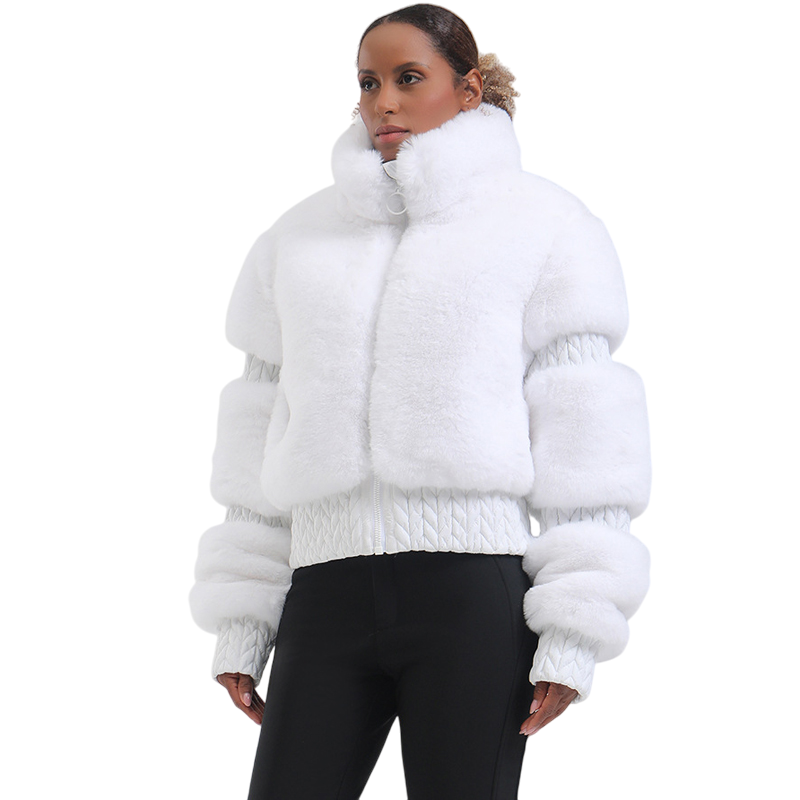 Gsou Snow- Elegant Women's Faux Fur Slim Fit Ski Jacket