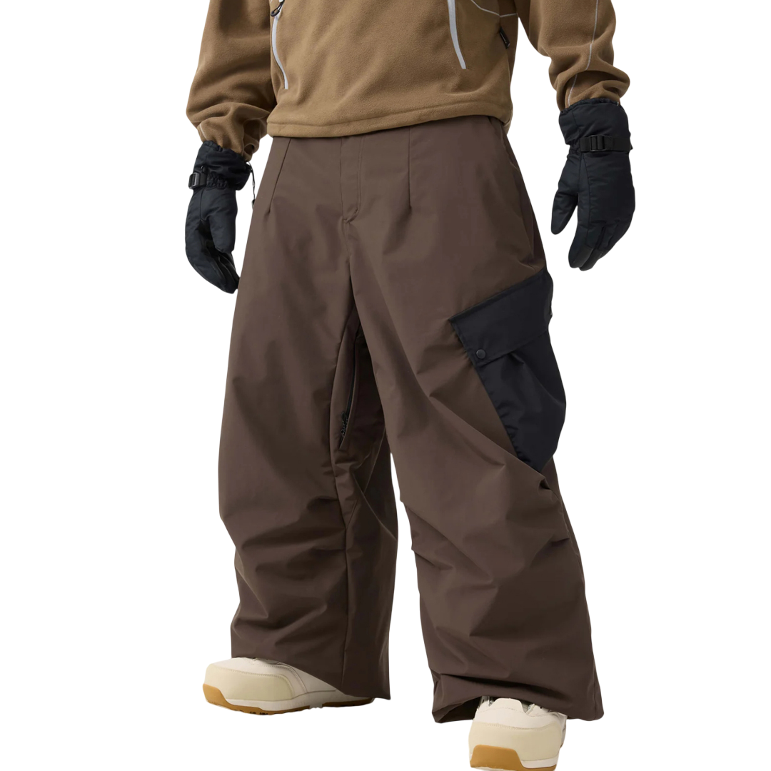 Gsou Snow- Color-Blocked Cargo Pocket Baggy Snow Pants--Women's