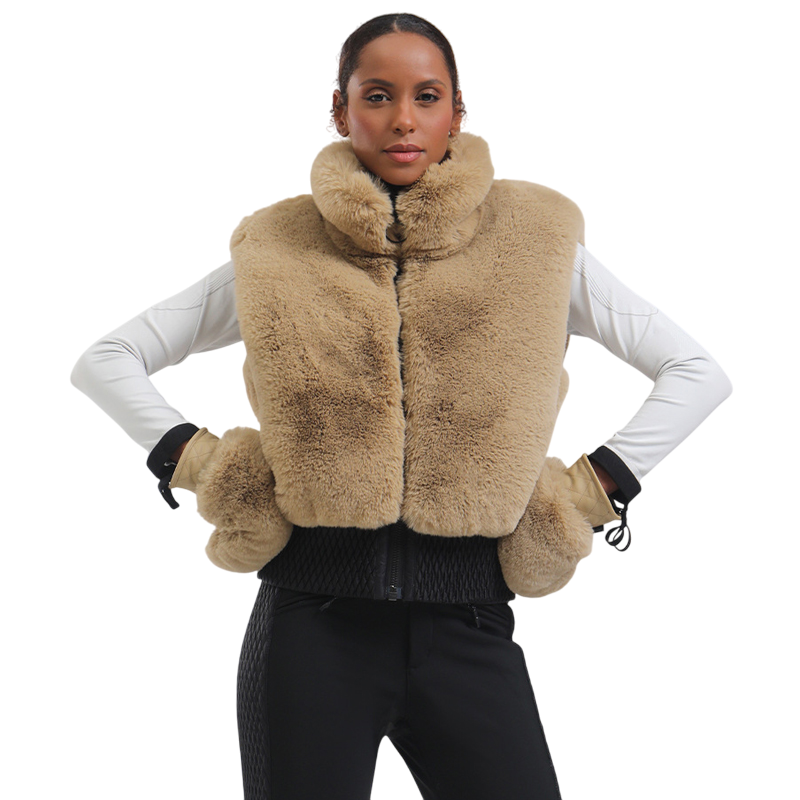 Gsou Snow- Women's Faux Fur Shirred Vest