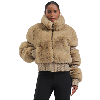 Gsou Snow- Elegant Women's Faux Fur Slim Fit Ski Jacket