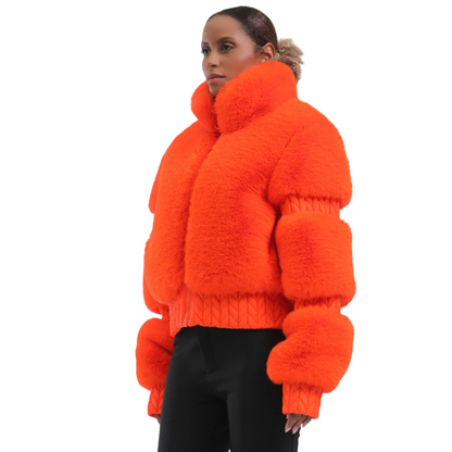 Gsou Snow- Elegant Women's Faux Fur Slim Fit Ski Jacket