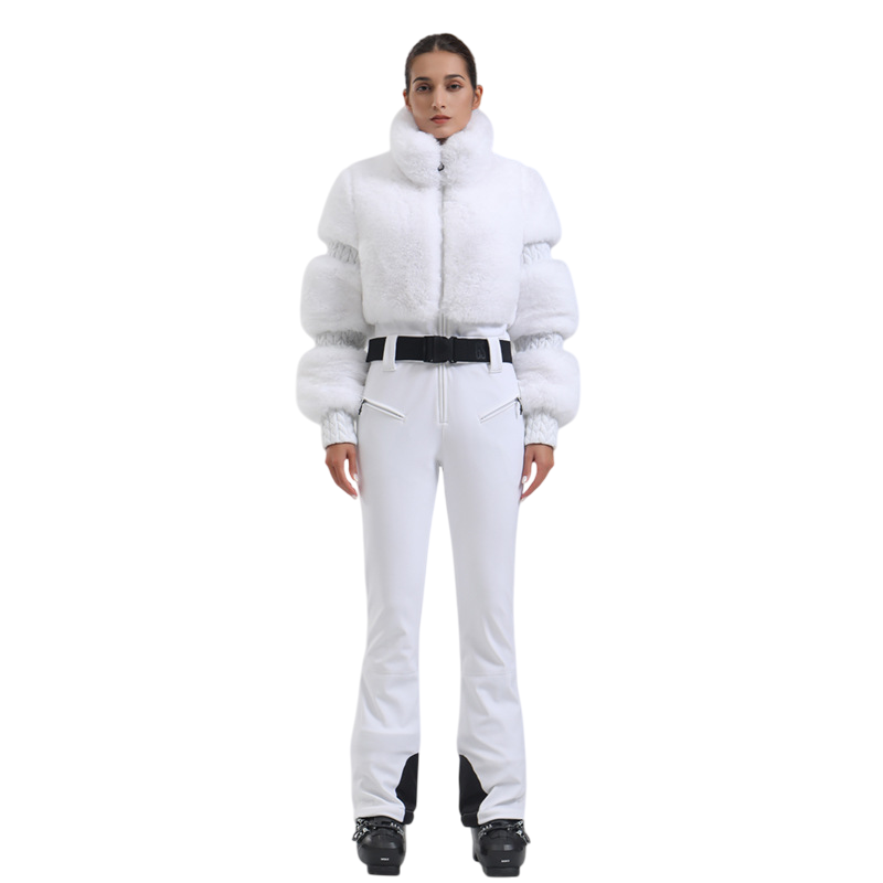 Gsou Snow- Women's  Faux-Fur One-Piece Ski Suit