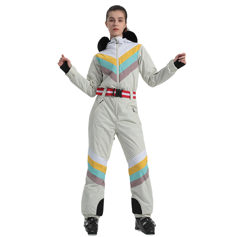 Gsou Snow - Snow Women's Rainbow Color Block Retro Style One Piece Ski Suit