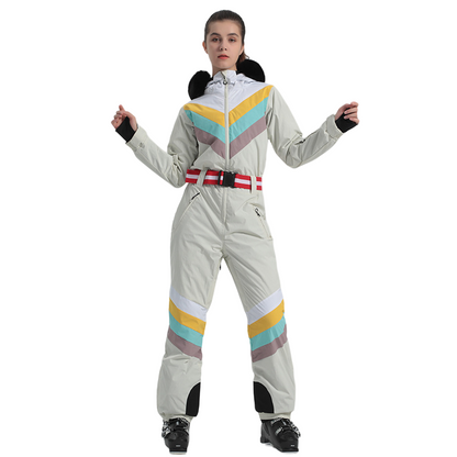 Gsou Snow - Snow Women's Rainbow Color Block Retro Style One Piece Ski Suit