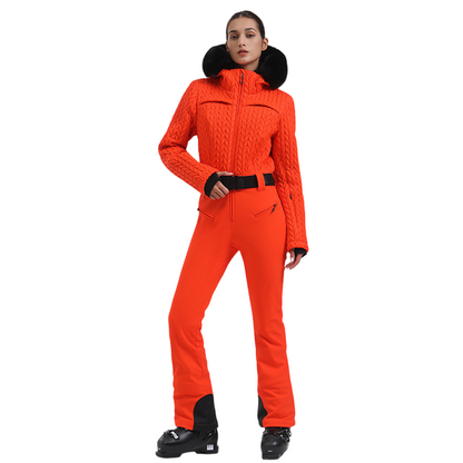 Gsou Snow- Women's Full Shirred Design One-Piece Ski Suit