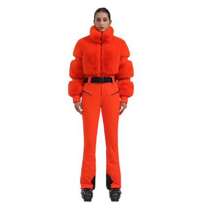 Gsou Snow- Women's  Faux-Fur One-Piece Ski Suit