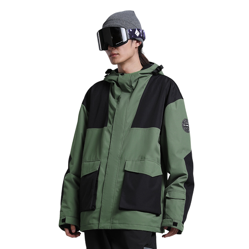 Gsou Snow - Green/Black Snow Colorblock Cargo Snow Jacket - Men's