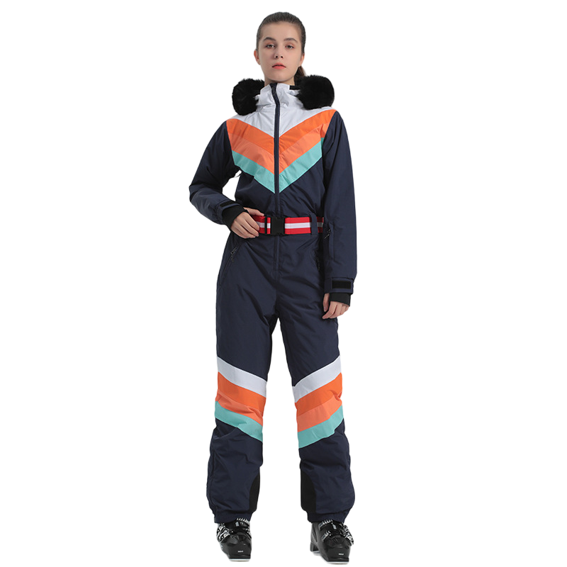 Gsou Snow - Snow Women's Rainbow Color Block Retro Style One Piece Ski Suit