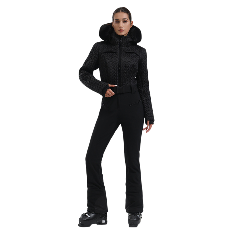 Gsou Snow- Women's Full Shirred Design One-Piece Ski Suit